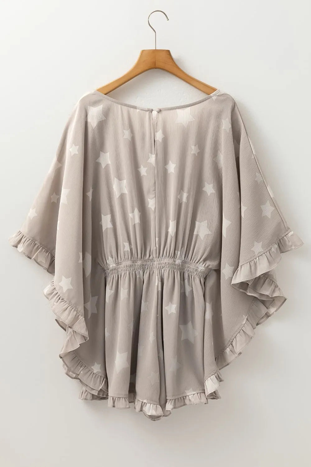 Star Print Crinkle Textured Kimono Ruffle Sleeve Romper