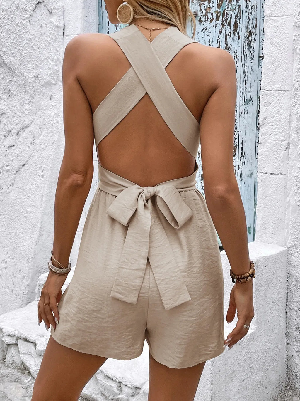 Crisscross Sleeveless Tie Back Romper
