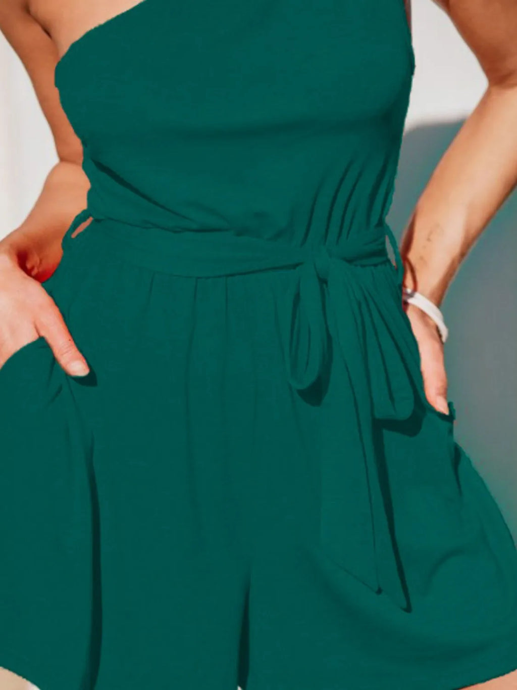 Single Shoulder Tie Waist Romper