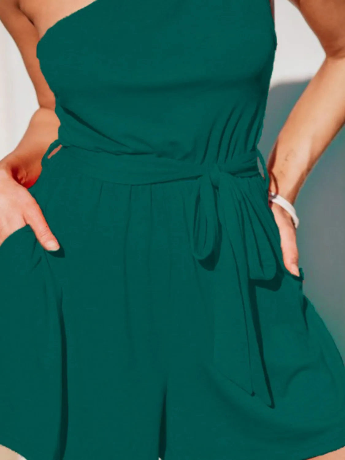 Single Shoulder Tie Waist Romper