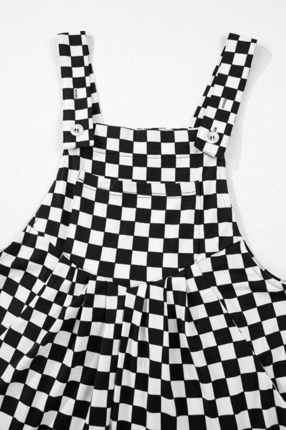 Checkered Print Pocketed Wide Leg Jumpsuit