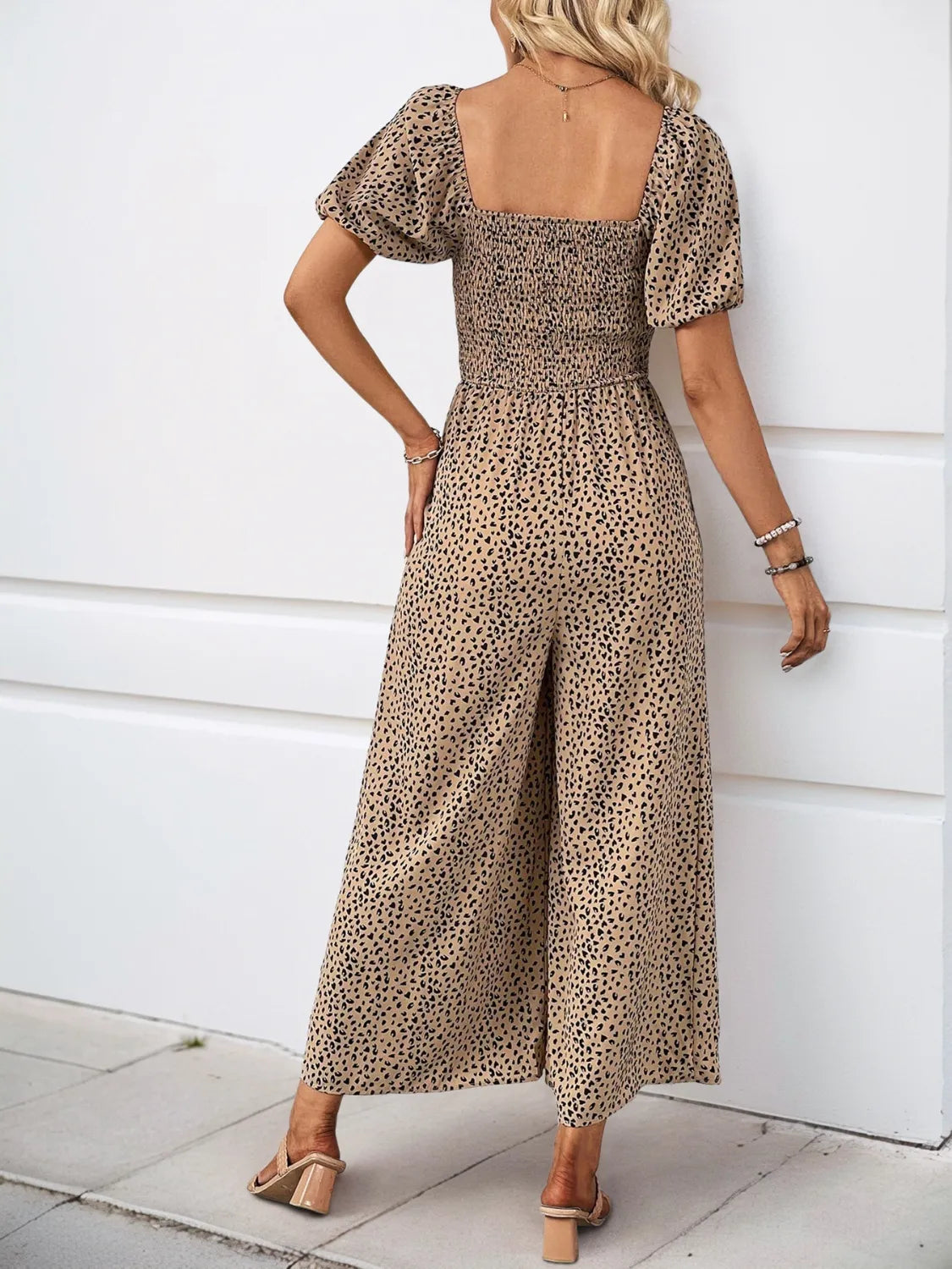 Printed Square Neck Puff Sleeve Jumpsuit