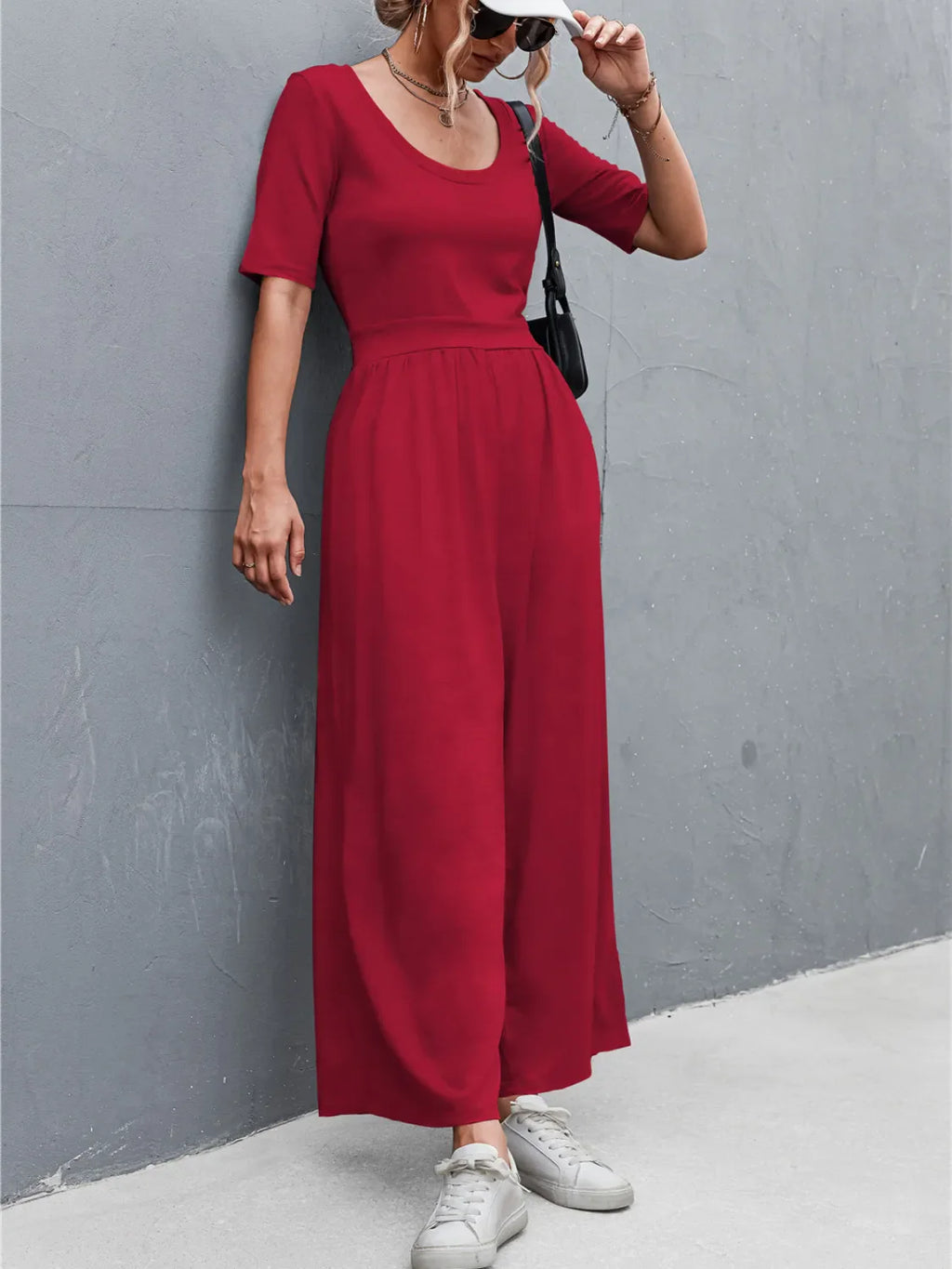 Scoop Neck Short Sleeve Jumpsuit