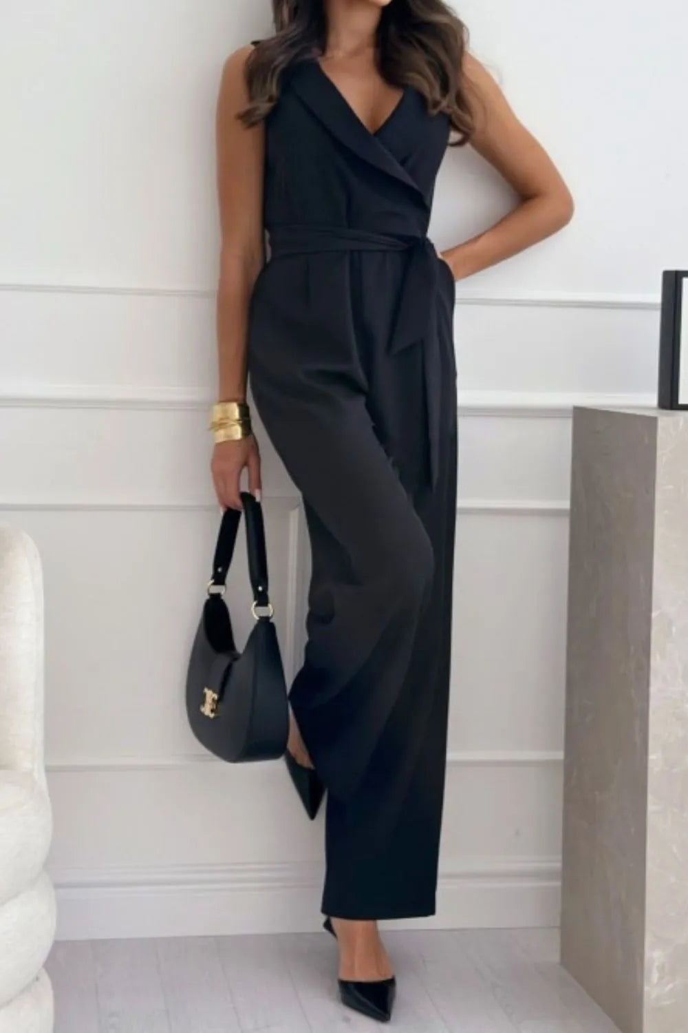 Surplice Sleeveless Wide Leg Jumpsuit