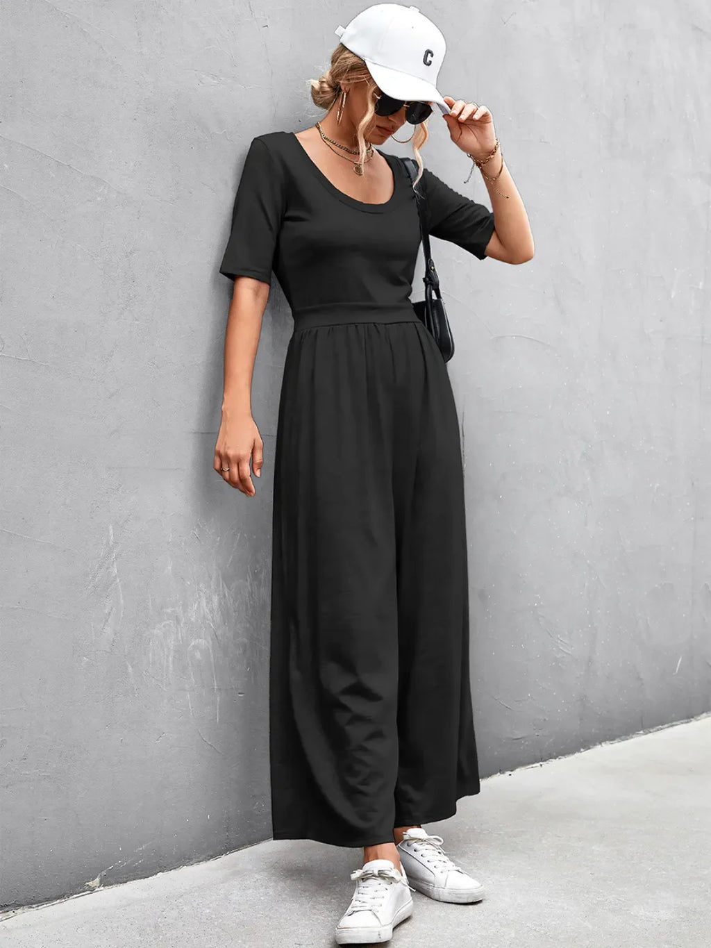 Scoop Neck Short Sleeve Jumpsuit