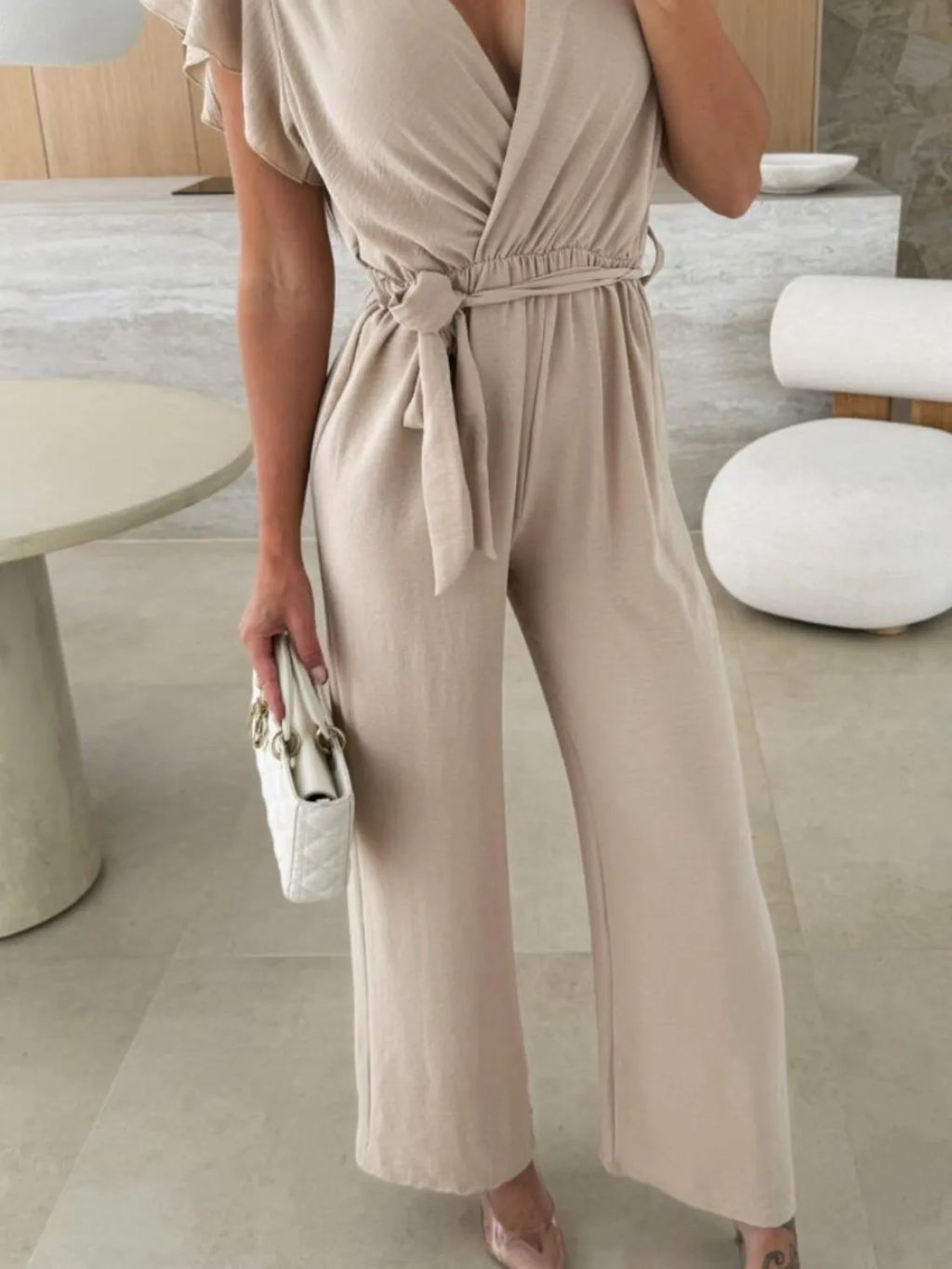 Tied Ruffled Wide Leg Jumpsuit