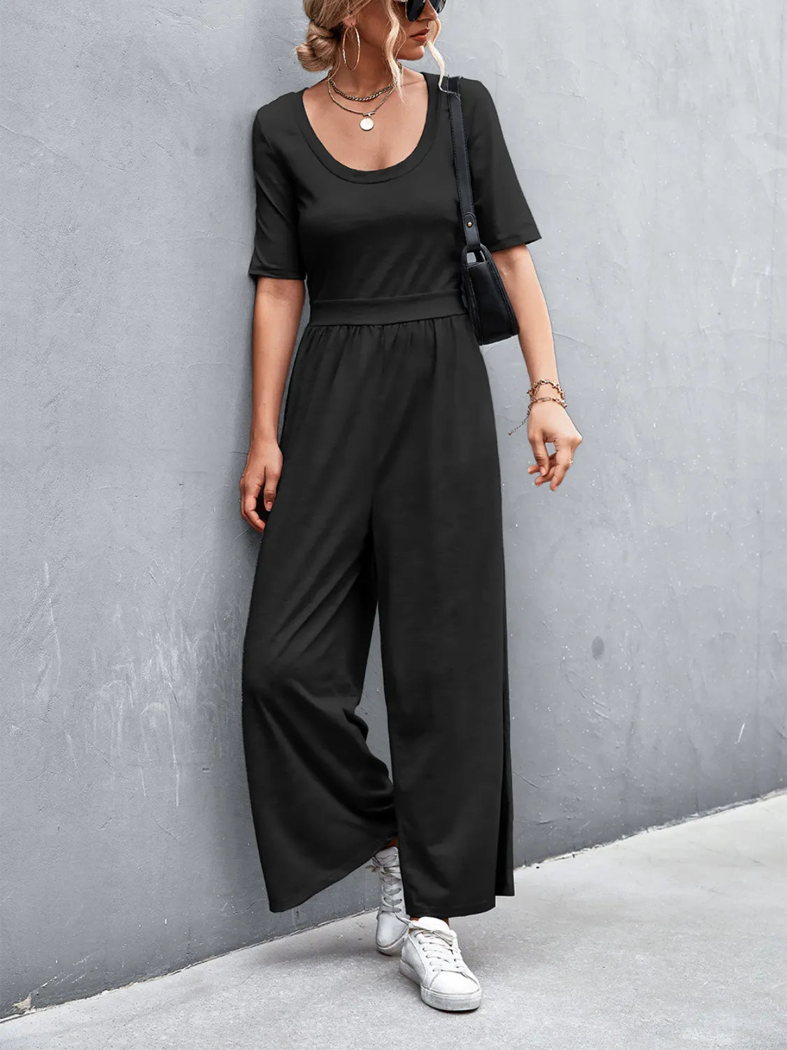 Scoop Neck Short Sleeve Jumpsuit