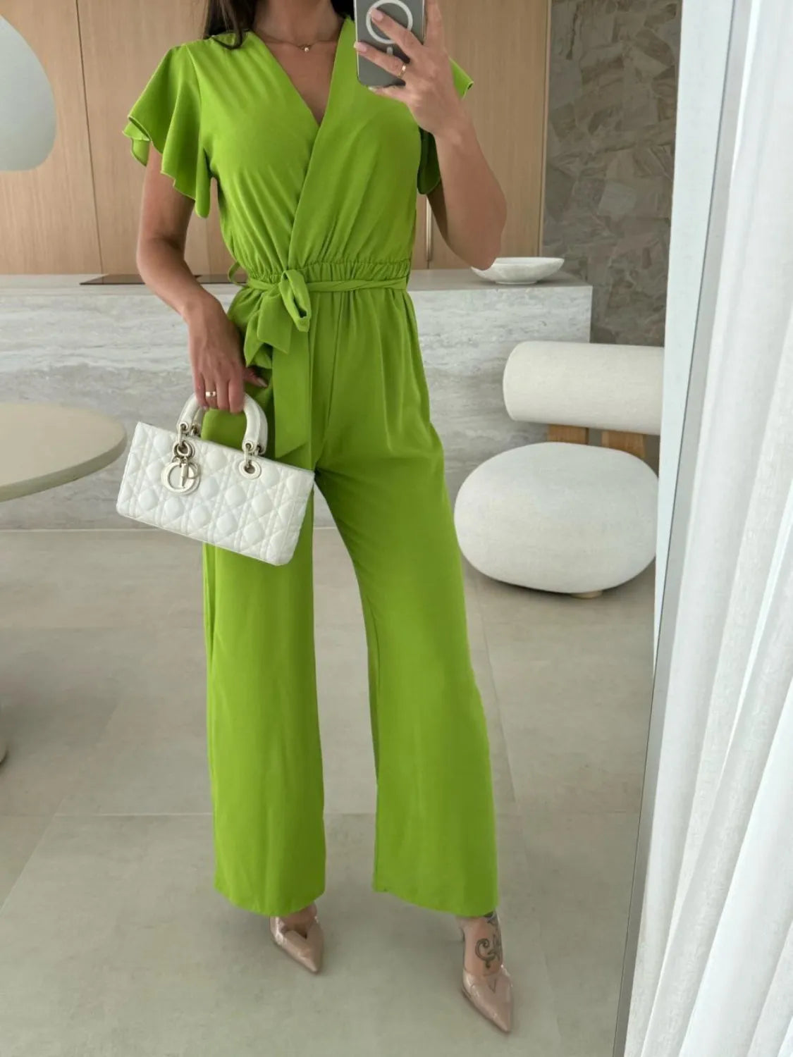 Tied Ruffled Wide Leg Jumpsuit