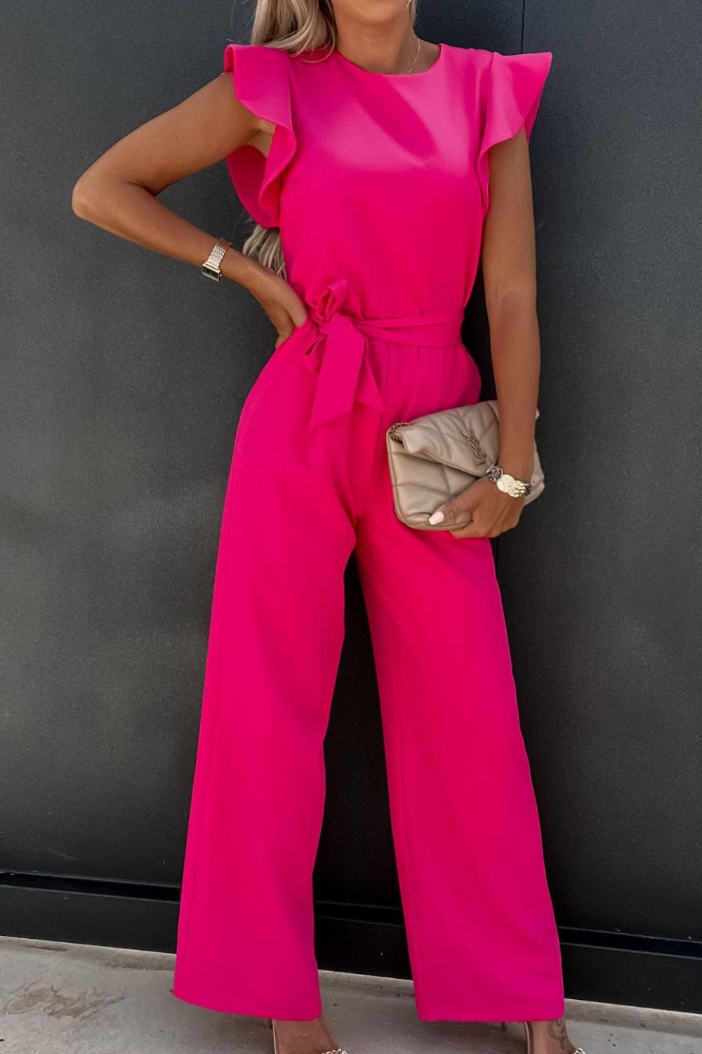 Round Neck Cap Sleeve Jumpsuit