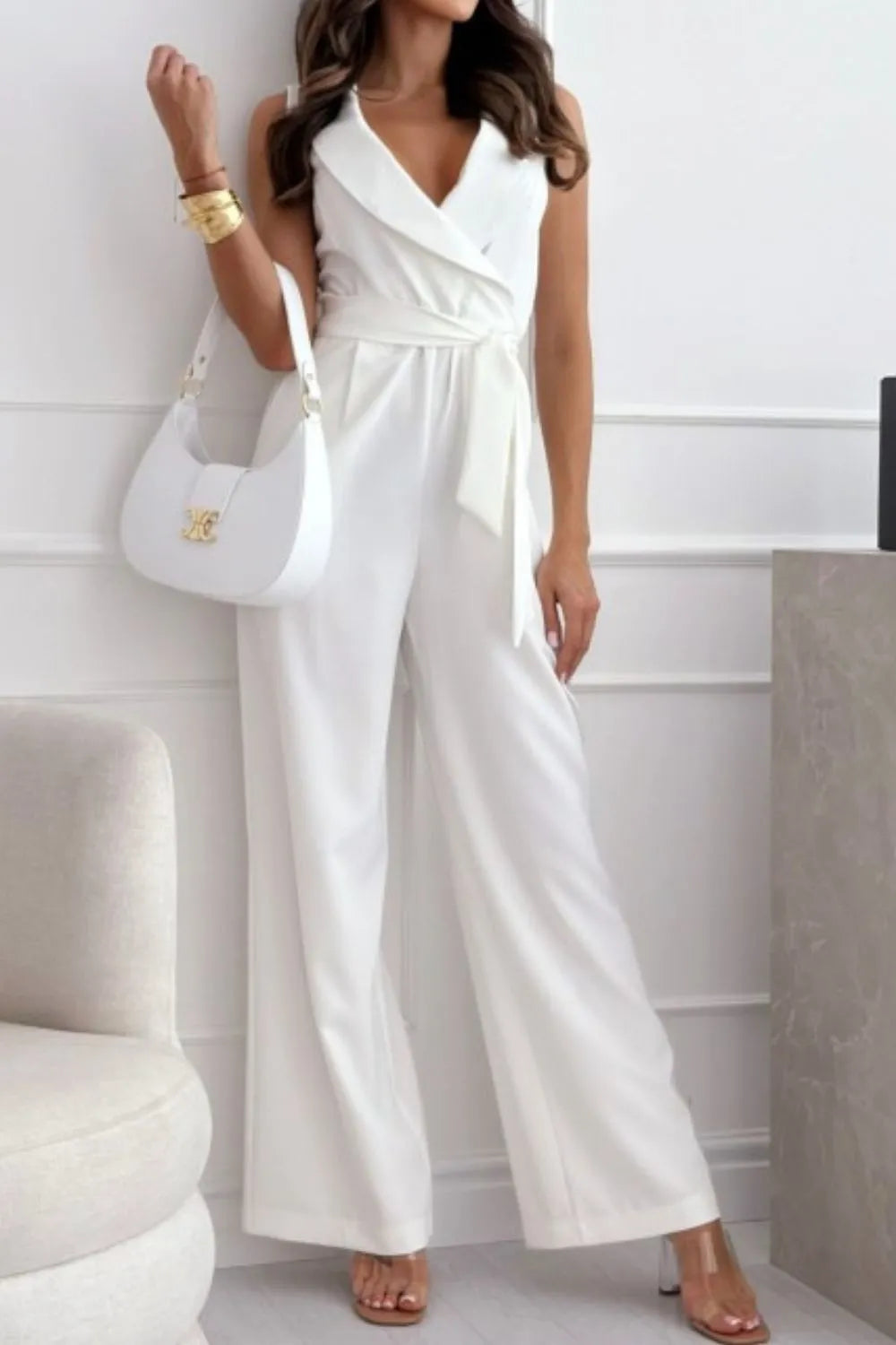 Surplice Sleeveless Wide Leg Jumpsuit