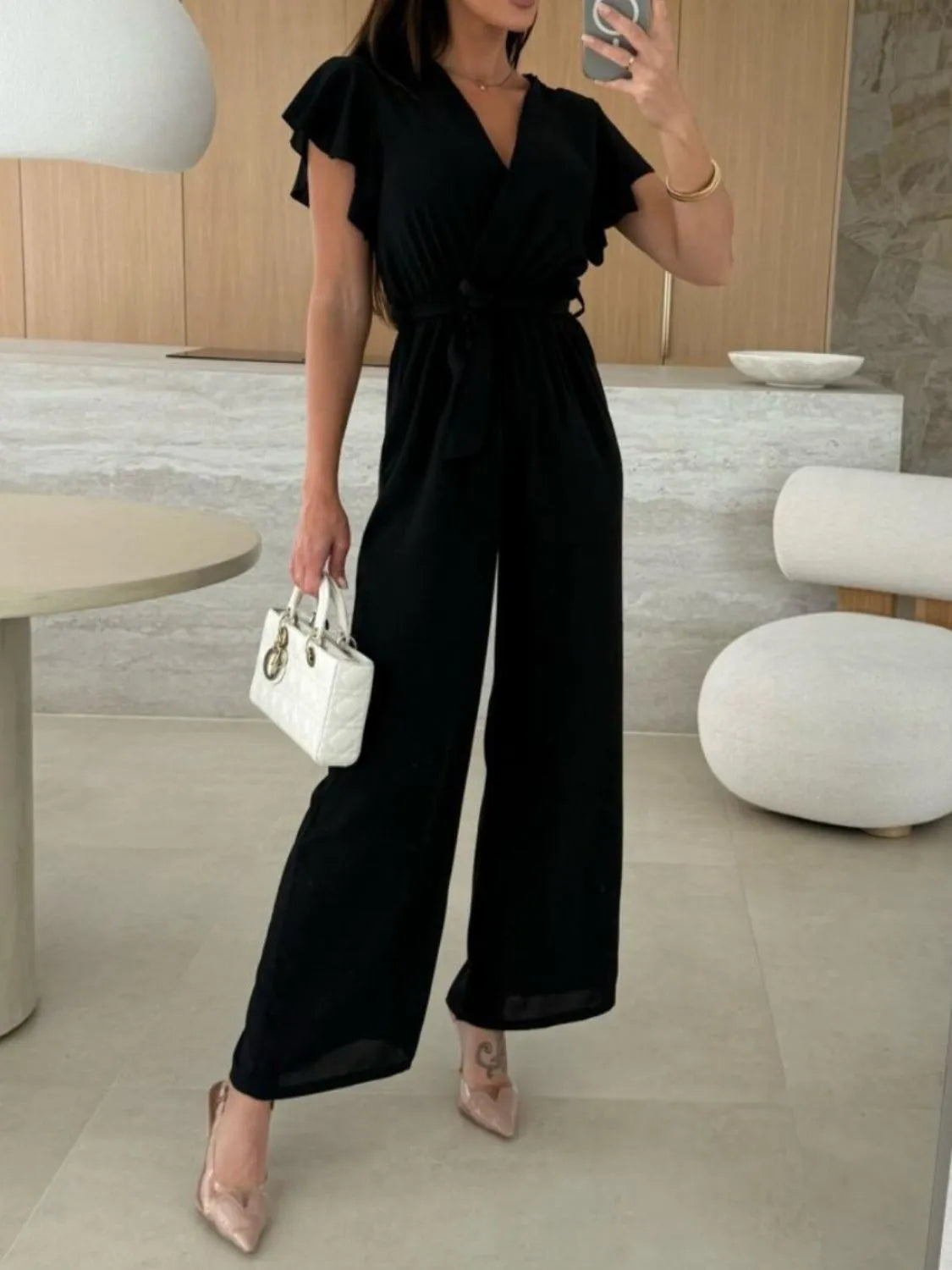 Tied Ruffled Wide Leg Jumpsuit