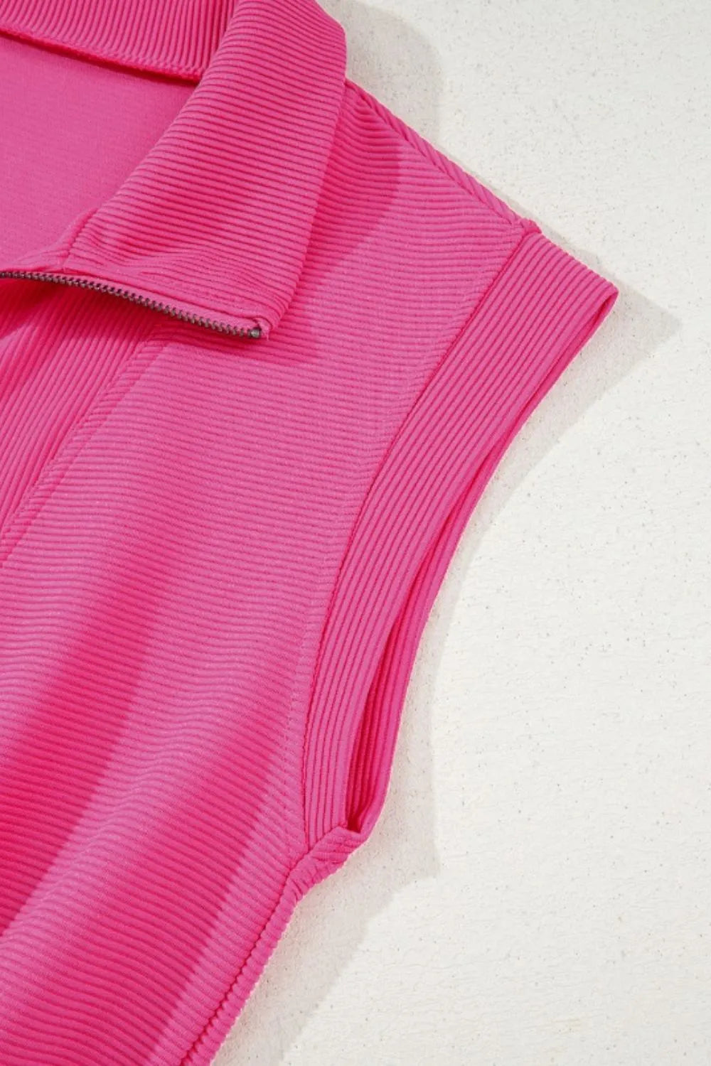 Textured Short Sleeve Half Zip Drawstring Waist Romper