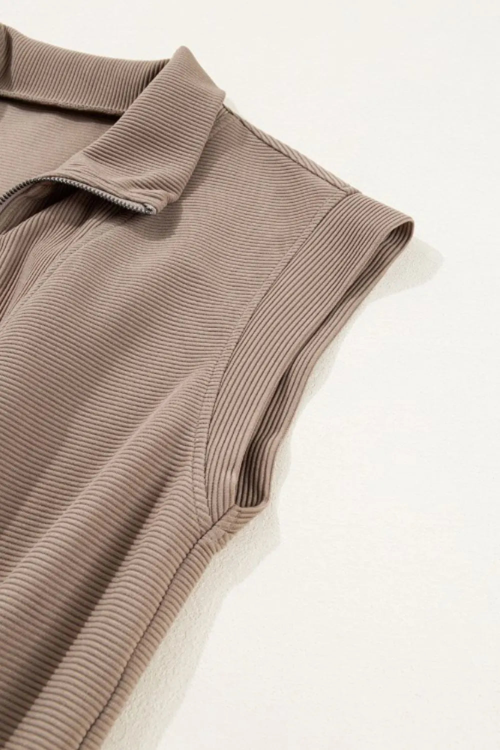 Textured Short Sleeve Half Zip Drawstring Waist Romper