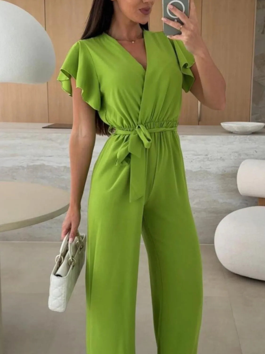 Tied Ruffled Wide Leg Jumpsuit