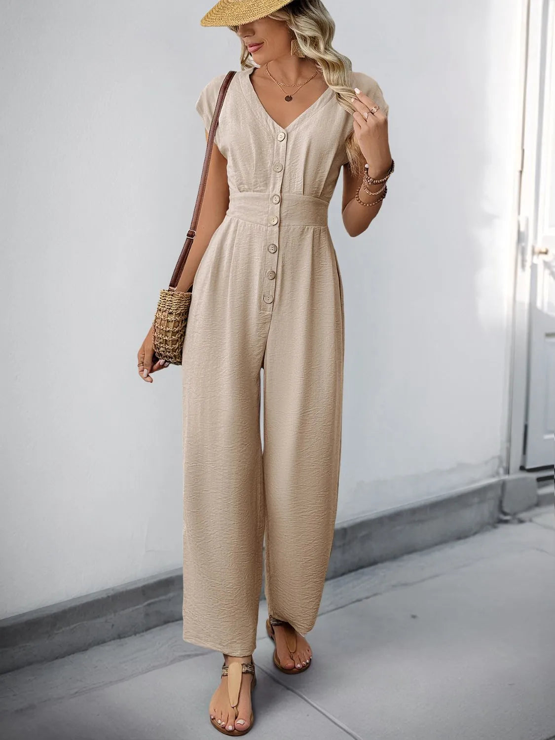 V-Neck Wide Leg Jumpsuit