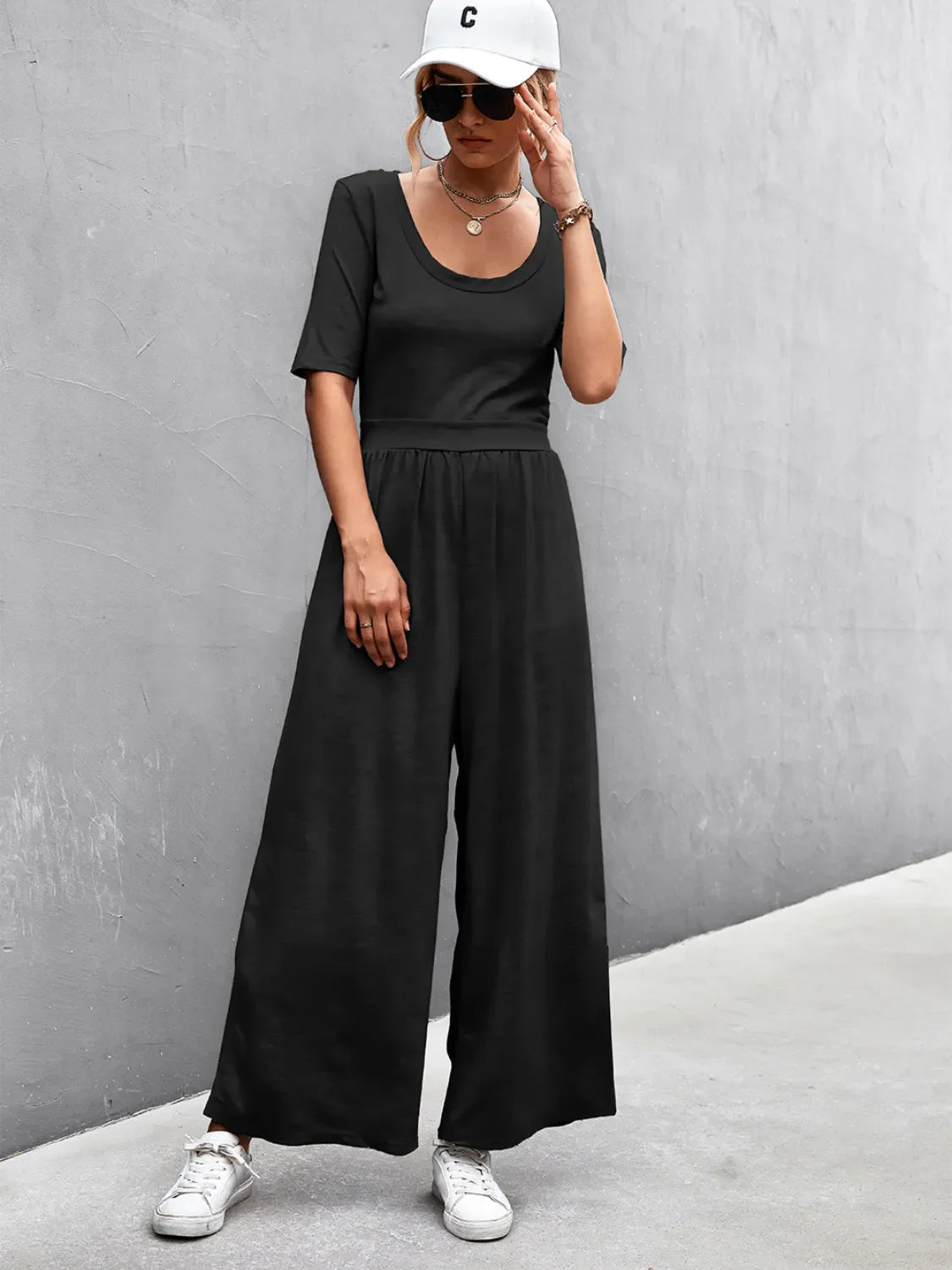 Scoop Neck Short Sleeve Jumpsuit