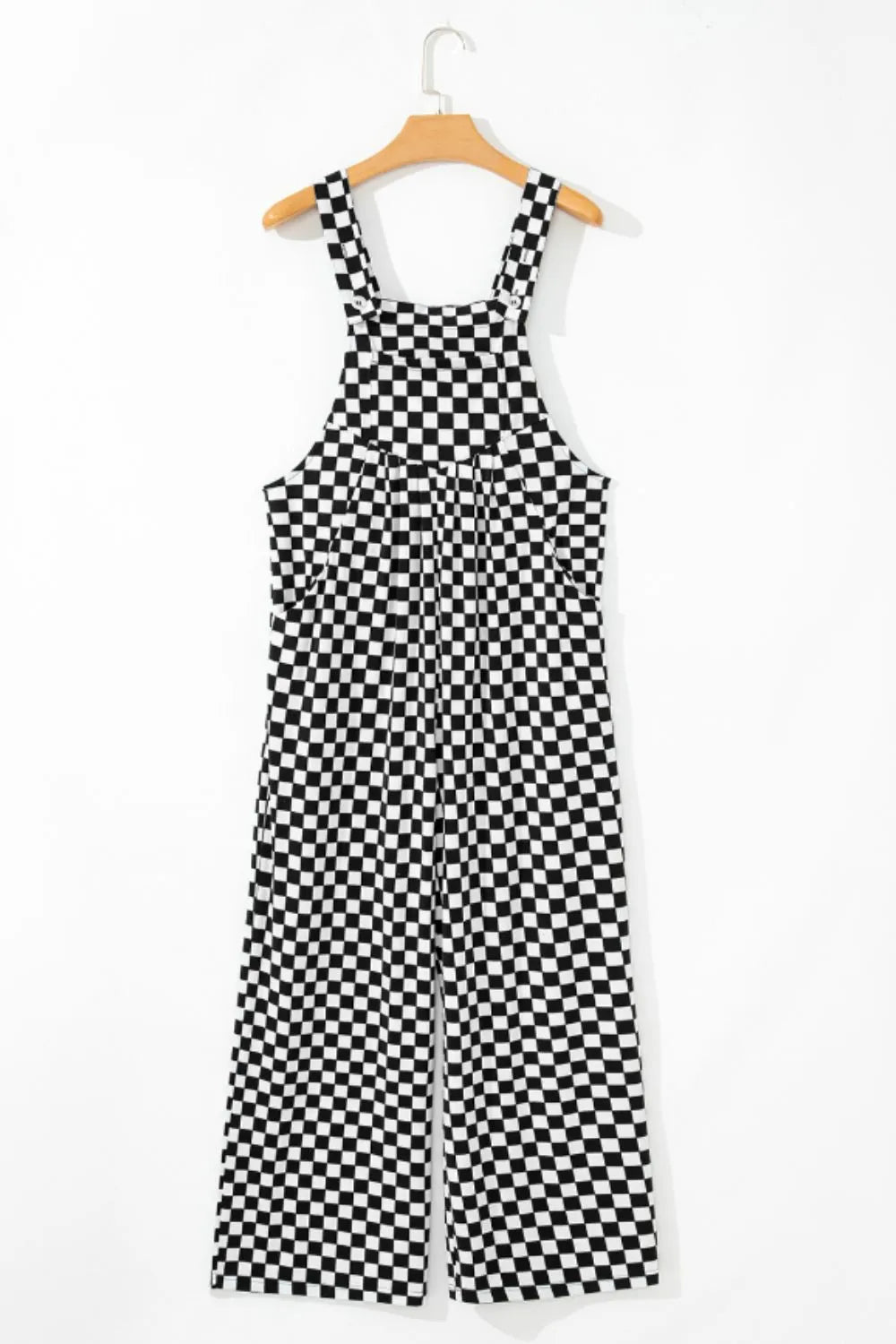 Checkered Print Pocketed Wide Leg Jumpsuit