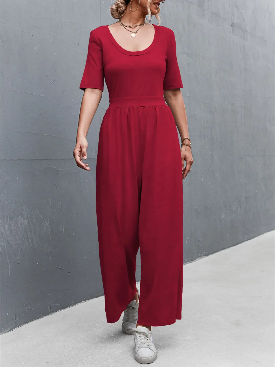 Scoop Neck Short Sleeve Jumpsuit