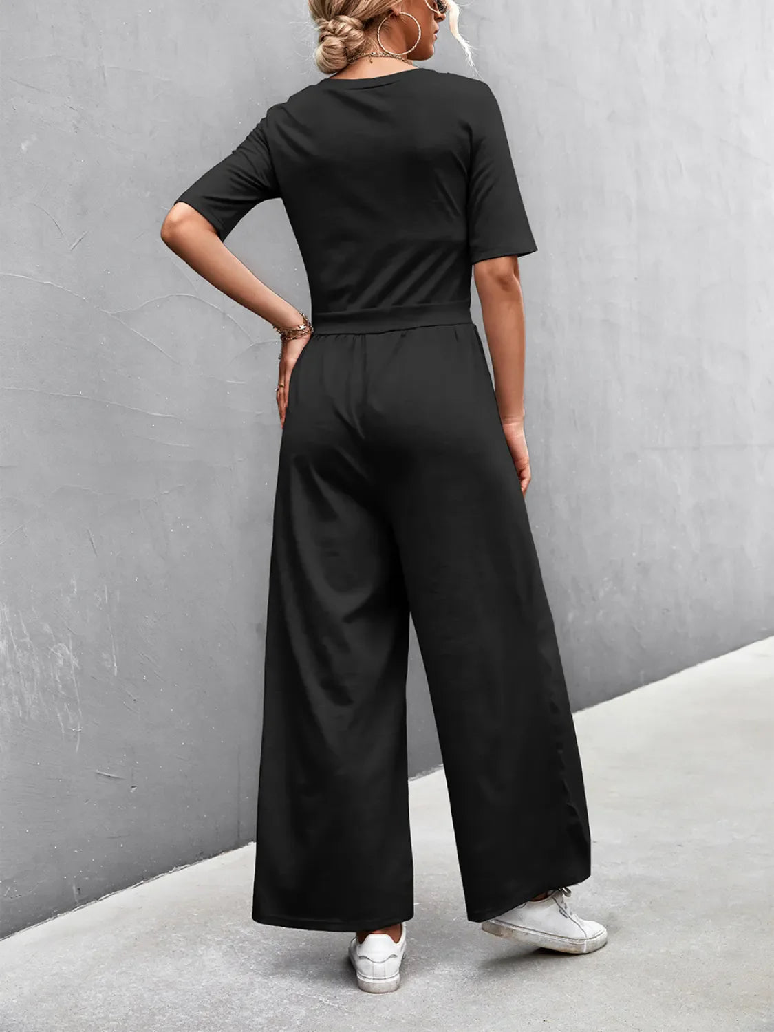 Scoop Neck Short Sleeve Jumpsuit