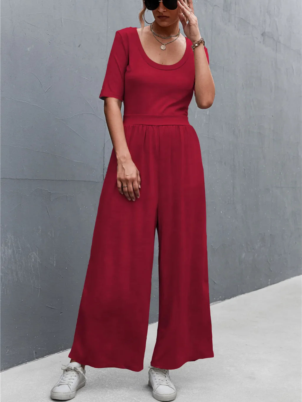 Scoop Neck Short Sleeve Jumpsuit