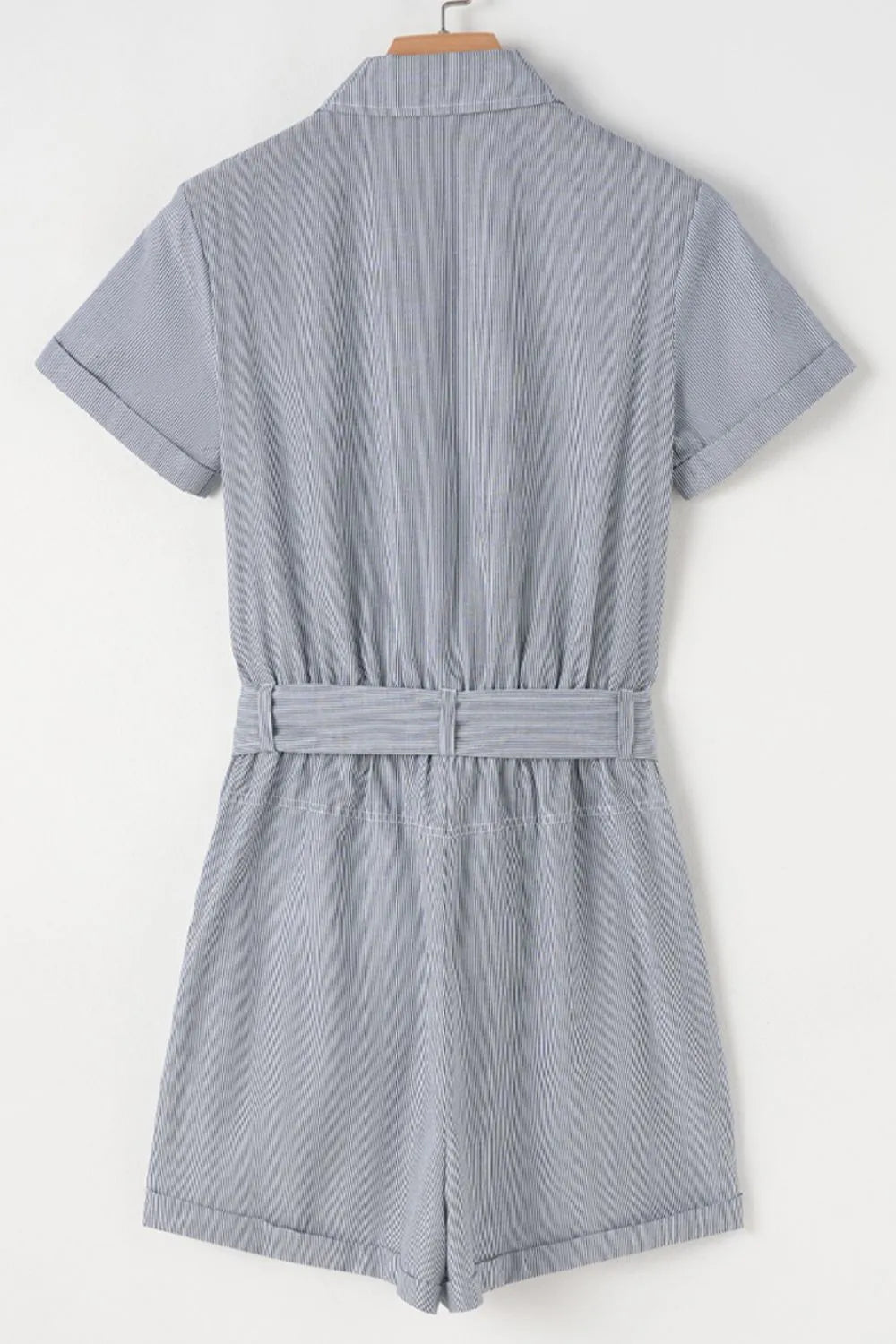 Stripe Chest Pockets Tie Waist Romper